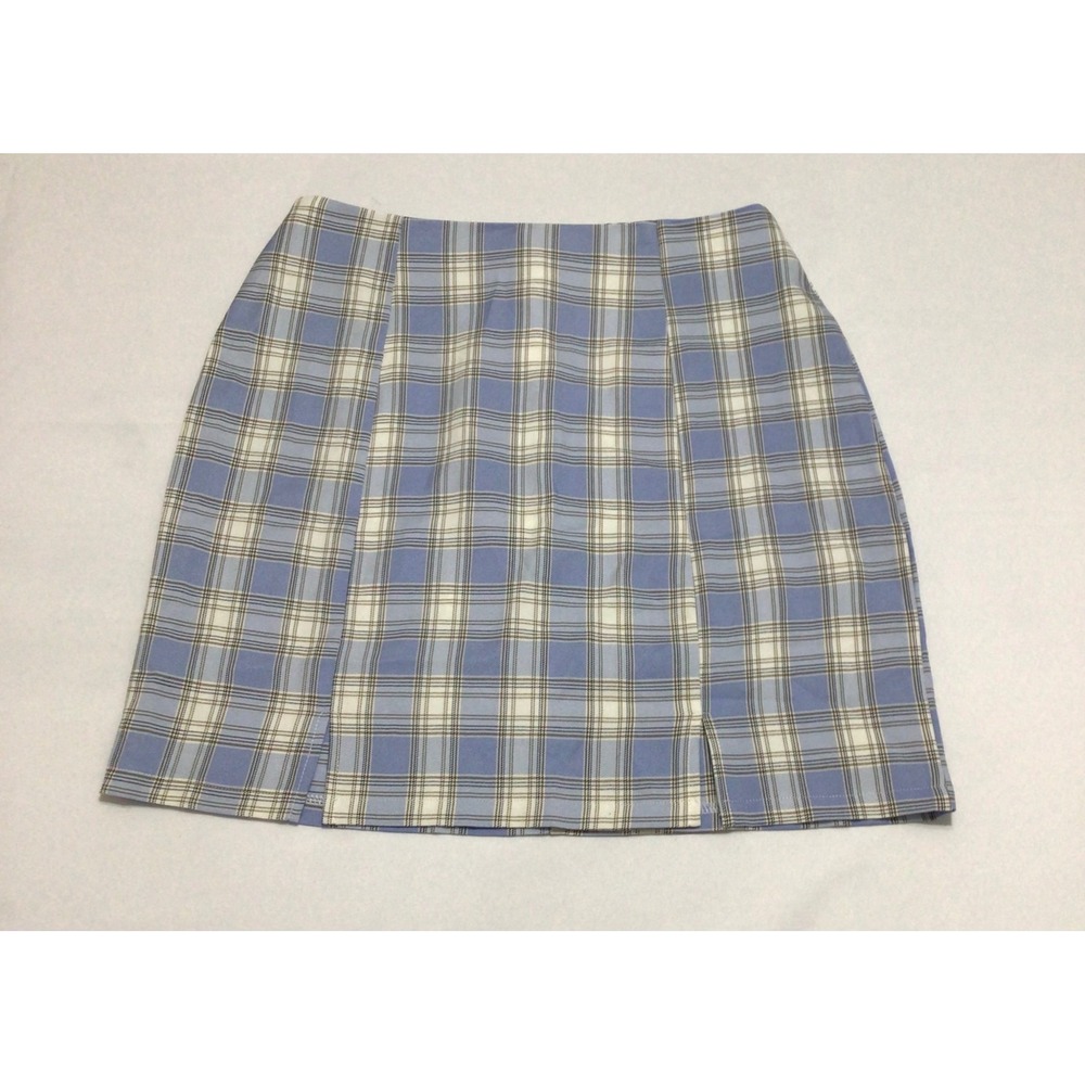 Romwe Blue Plaid Mini Skirt High Waisted Side Slit Y2K Preppy Size M NWT